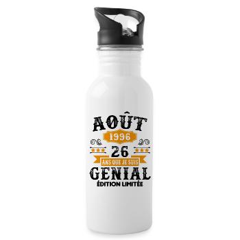 26 Ans Anniversaire Vintage Né(e) en Août 1996 - Gourde avec paille intégrée - blanc - Droite