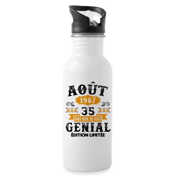 35 Ans Anniversaire Vintage Né(e) en Août 1987 - Gourde avec paille intégrée - blanc - Droite