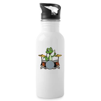 Comic Gecko Drummer - Water bottle with straw - white - Right
