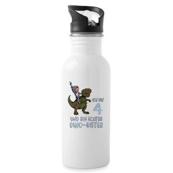 Geburtstagsshirt Dino Ritter - 4 Geburtstag Junge - Trinkflasche mit integriertem Trinkhalm - Weiß - Rechts