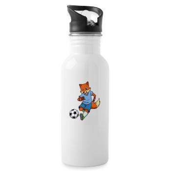 Comic Fuchs spielt Fußball - Trinkflasche mit integriertem Trinkhalm - Weiß - Rechts