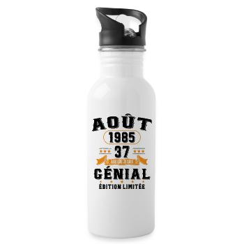37 Ans Anniversaire Vintage Né(e) en Août 1985 - Gourde avec paille intégrée - blanc - Droite