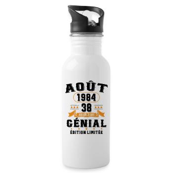 38 Ans Anniversaire Vintage Né(e) en Août 1984 - Gourde avec paille intégrée - blanc - Droite