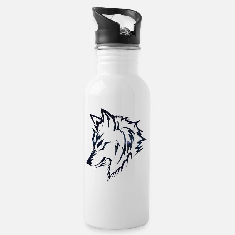 Wolf silhouette Galaxy - Trinkflasche mit integriertem Trinkhalm - Weiß