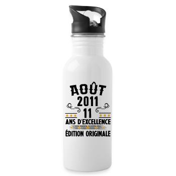 11 Ans Anniversaire Vintage Né(e) en Août 2011 - Gourde avec paille intégrée - blanc - Droite