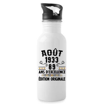 89 Ans Anniversaire Vintage Né(e) en Août 1933 - Gourde avec paille intégrée - blanc - Droite