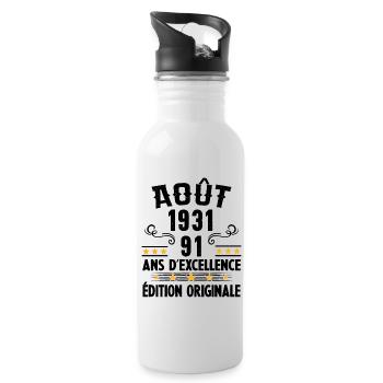 91 Ans Anniversaire Vintage Né(e) en Août 1931 - Gourde avec paille intégrée - blanc - Droite