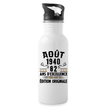 82 Ans Anniversaire Vintage Né(e) en Août 1940 - Gourde avec paille intégrée - blanc - Droite