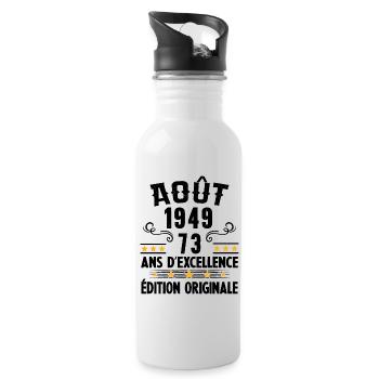 73 Ans Anniversaire Vintage Né(e) en Août 1949 - Gourde avec paille intégrée - blanc - Droite