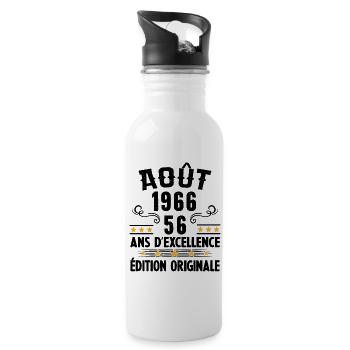 56 Ans Anniversaire Vintage Né(e) en Août 1966 - Gourde avec paille intégrée - blanc - Droite