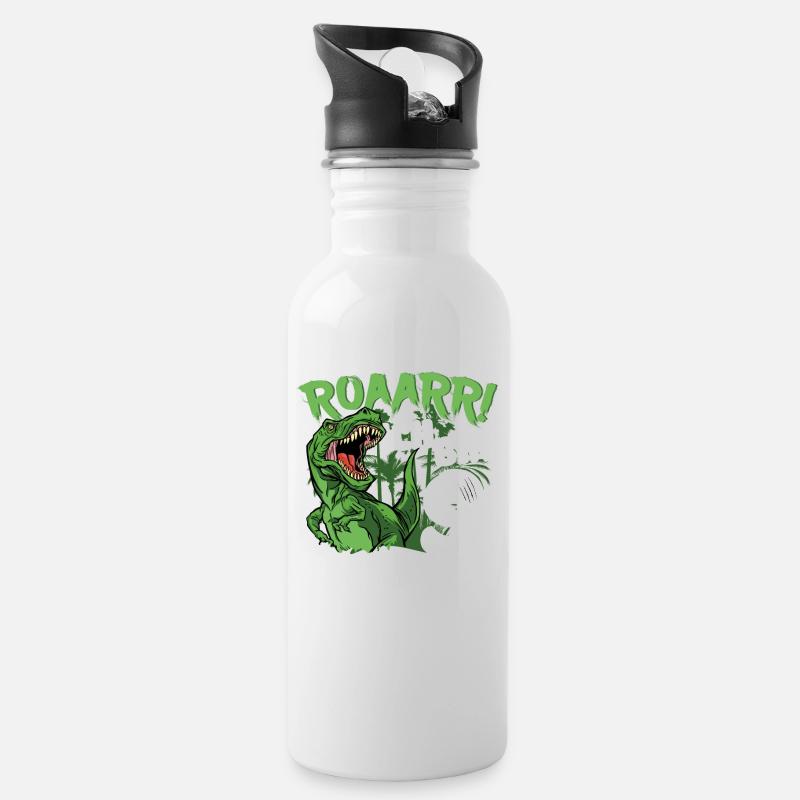9. Geburtstag Junge 9 Jahre Dino Dinosaurier - Trinkflasche mit integriertem Trinkhalm - Weiß