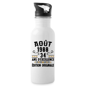 34 Ans Anniversaire Vintage Né(e) en Août 1988 - Gourde avec paille intégrée - blanc - Droite