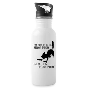 Funny cat saying cat with pistol children's putty - Water bottle with straw - white - Right