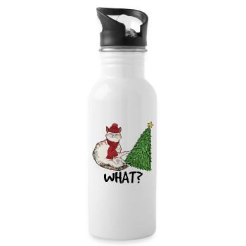 Freche Katze mit Weihnachtsbaum und Mützekinderkit - Trinkflasche mit integriertem Trinkhalm - Weiß - Rechts