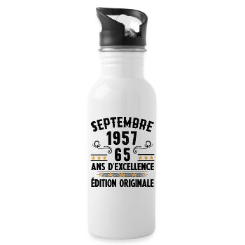 65 Ans Anniversaire Vintage Né(e) Septembre 1957 - Gourde avec paille intégrée - blanc - Droite