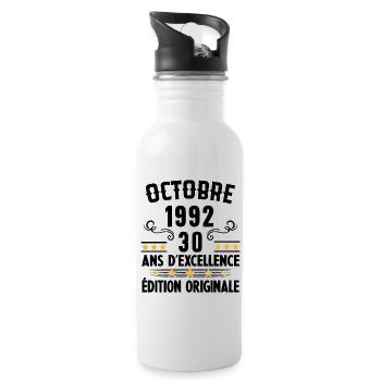 30 Ans Anniversaire Vintage Né(e) en Octobre 1992 - Gourde avec paille intégrée - blanc - Droite