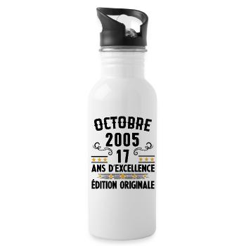 17 Ans Anniversaire Vintage Né(e) en Octobre 2005 - Gourde avec paille intégrée - blanc - Droite