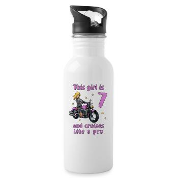 Birthday Shirt Motorcycle - 7 Birthday Girl - Water bottle with straw - white - Right