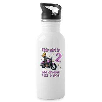Birthday Shirt Motorcycle - 2 Birthday Girls - Water bottle with straw - white - Right