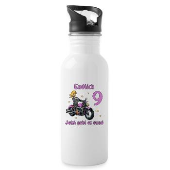 Geburtstagsshirt Motorrad - 9 Geburtstag Mädchen - Trinkflasche mit integriertem Trinkhalm - Weiß - Rechts