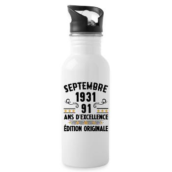 91 Ans Anniversaire Vintage Né(e) Septembre 1931 - Gourde avec paille intégrée - blanc - Droite