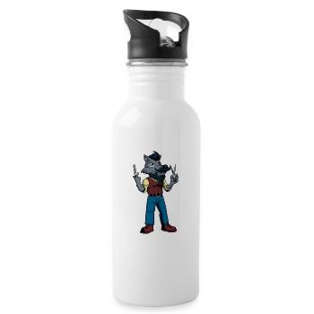 Cartoon Wolf ist der Barbier - Trinkflasche mit integriertem Trinkhalm - Weiß - Rechts