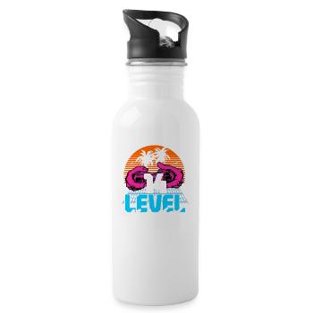 Level 14 Unlocked 14th Birthday Gamer 80s retro - Water bottle with straw - white - Right