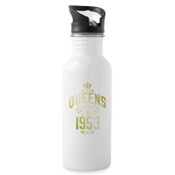 Queens born in 1953 - Trinkflasche mit integriertem Trinkhalm - Weiß - Rechts