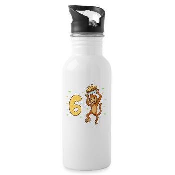 Mit Affe - Kinder Geburtstag 6 Jahre - Trinkflasche mit integriertem Trinkhalm - Weiß - Rechts