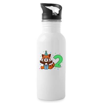 Mit Roter Panda - Kinder Geburtstag 2 Jahre - Trinkflasche mit integriertem Trinkhalm - Weiß - Rechts