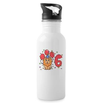 Mit Löwe - Kinder Geburtstag 6 Jahre - Trinkflasche mit integriertem Trinkhalm - Weiß - Rechts