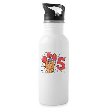 With lion - children's birthday 5 years - Water bottle with straw - white - Right