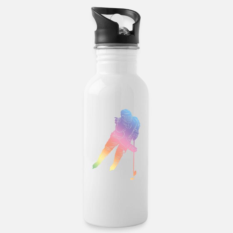 Ice Hockey Silhouette - Water bottle with straw - white