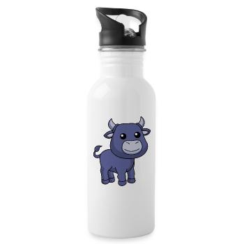 Stier Comic Tier - Trinkflasche mit integriertem Trinkhalm - Weiß - Rechts