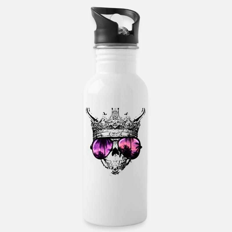 Hipster Totenkopf König - Trinkflasche mit integriertem Trinkhalm - Weiß