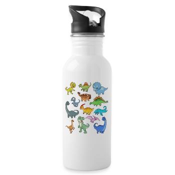Viele Kawaii Dinosaurier - Trinkflasche mit integriertem Trinkhalm - Weiß - Rechts