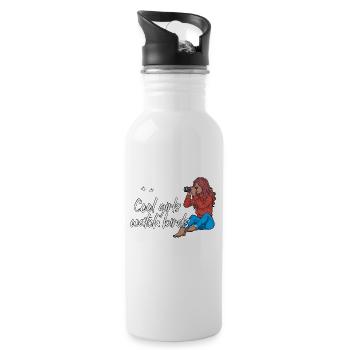 Cool girls watch birds - Mädchen Vogelbeobachtung - Trinkflasche mit integriertem Trinkhalm - Weiß - Rechts