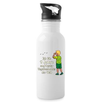 Ich bin 9 - Jungen Vogelbeobachtung - Trinkflasche mit integriertem Trinkhalm - Weiß - Rechts