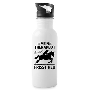 Mein Therapeut Frisst Heu Reitkultur - Trinkflasche mit integriertem Trinkhalm - Weiß - Rechts