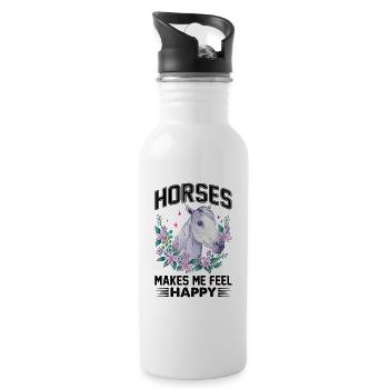 Les chevaux me rendent heureux Fleur Blanche - Gourde avec paille intégrée - blanc - Droite