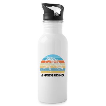 Reiten Bunter Sonnenuntergang Hintergrund Pferd - Trinkflasche mit integriertem Trinkhalm - Weiß - Rechts
