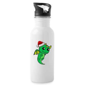 Drache Comic Weihnachten - Trinkflasche mit integriertem Trinkhalm - Weiß - Rechts