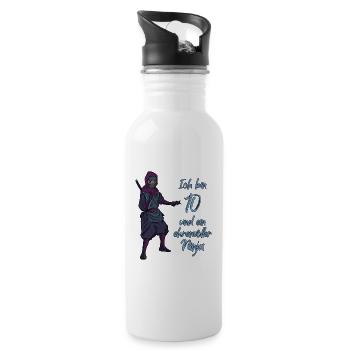 Ich bin 10 - Jungen Ninja - Trinkflasche mit integriertem Trinkhalm - Weiß - Rechts