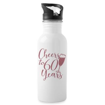 60th Birthday Women For Her Cheers To 60 Years Old - Water bottle with straw - white - Right