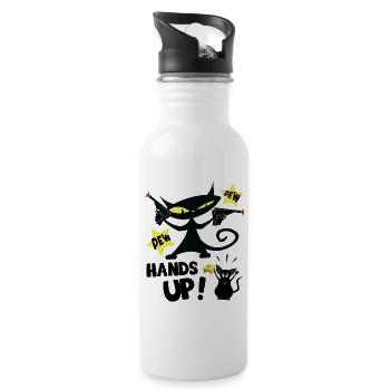 Pew Pew Hands Up, Mouse Cat - Funny Cat - Water bottle with straw - white - Right