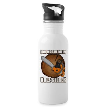 Holzfäller Kettensäge Ich mache mein Holz selber - Trinkflasche mit integriertem Trinkhalm - Weiß - Rechts
