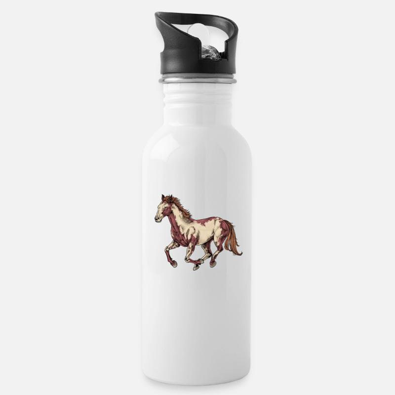 Zeichnung eines Paint Horse - Trinkflasche mit integriertem Trinkhalm - Weiß
