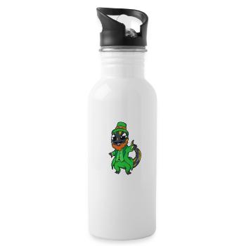 Amphibie Leprechaun - St Patricks Feuersalamander - Trinkflasche mit integriertem Trinkhalm - Weiß - Rechts