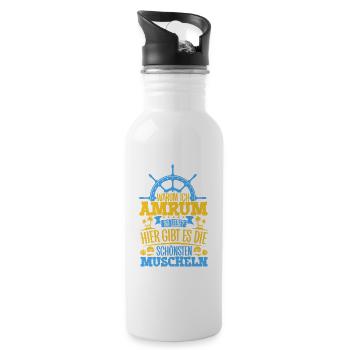 Schöne Muscheln - Warum ich Amrum so liebe - Trinkflasche mit integriertem Trinkhalm - Weiß - Rechts