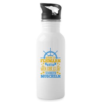Schöne Muscheln - Warum ich Fehmarn so liebe - Trinkflasche mit integriertem Trinkhalm - Weiß - Rechts